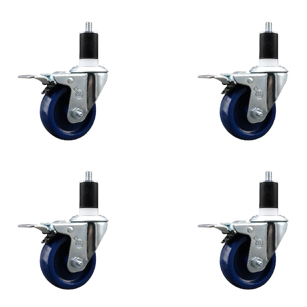 Service Caster 3.5'' Solid Poly Swivel 1-1/2'' Expanding Stem Caster Set Total Lock Brake, 4PK SCC-EXTTL20S3514-SPUS-112-4 - main